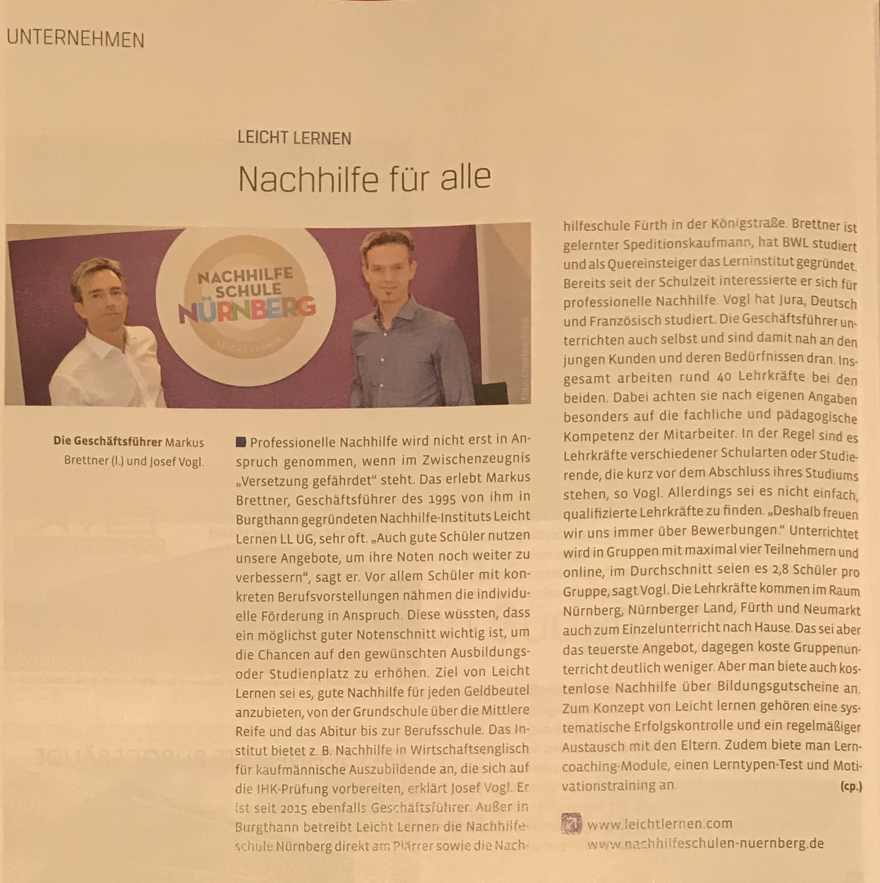 IHK Pressebericht 11.2019 Nachhilfe Nürnberg Leicht Lernen